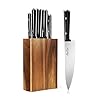 Knife Set,6-Piece Kitchen Knife for Home Use, Sharp Knife Set with Natural Acacia Wood Knife Block, Germen Steel Wood Handle Kitchen Knife Block Set, Ergonomical Design ((Ink-black))