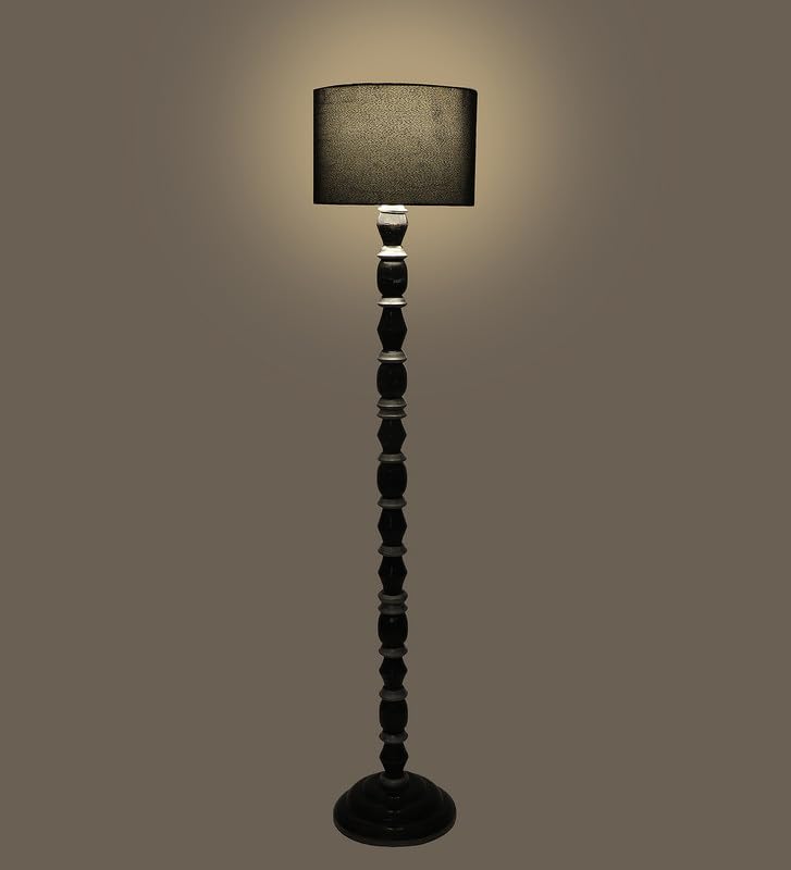 Image of tu casa Mango Wooden Floor Lamps with Black & White Base & Black Shade for Home Decor, Bedrooms Corner, Living Room, Gifting, Diwali Decoration, Hall, Office (Height: - 56 inch) - Bulb not Included