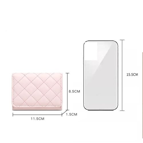 Women Short Wallets PU Leather Female Plaid Purses Leather Card Holder Wallet Woman Wallet Coin Purse Coin Purse(Pink)4