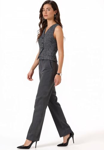 Women's Vintage Tweed Vest 3-Button Slim Fit Office Herringbone Sleeveless Waistcoat4