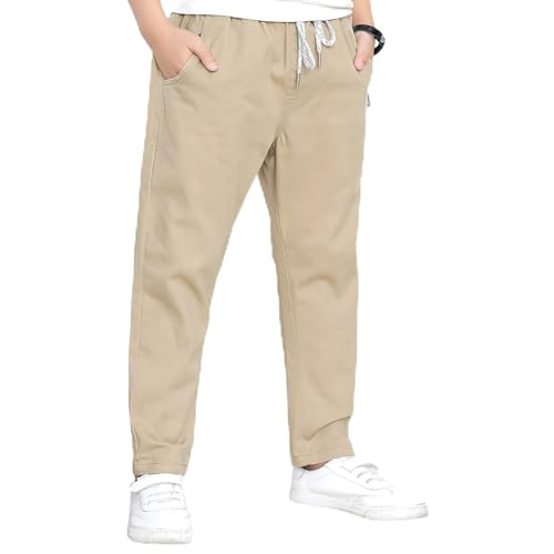 Boys' School Chino Pants Kid Formal Casual Twill Trousers Elastic Waist