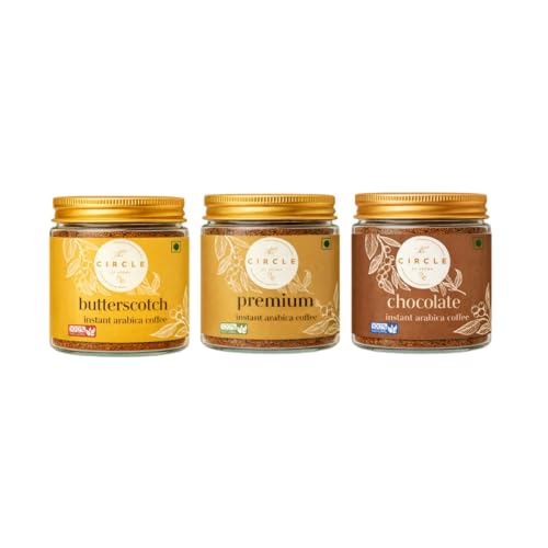 Image of The Circle Of Aroma Signature Instant Coffee|100% Arabica|Rich Aroma|No Added Sugar|Combo Of 3|Regular, Butterscotch & Chocolate|50g(25 Cups) Each Flavour|Enjoy Hot /Cold