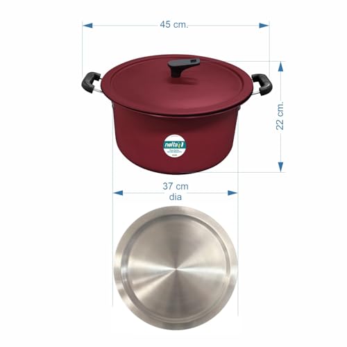 Image of Nolta Large Dum Biryani Pot (13 LTR) + Extra Steel Lid for Dum, 1yr Replace-Guarantee, ISI Certified, Non-Toxic PFOA-Free Non-Stick Heavy Bottom Biriyani Handi (37cm, Matte Finish)