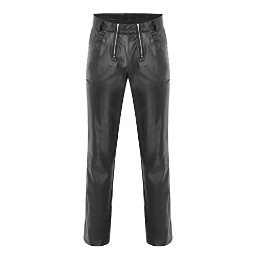 Men's PU Leather Pants Motorcycle Style Motorbike Pants Loose Fit Zipper Fall Spring Thickened Casual Trousers