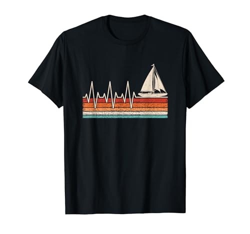 Sailboat Heartbeat Retro Sailing Skipper Camiseta