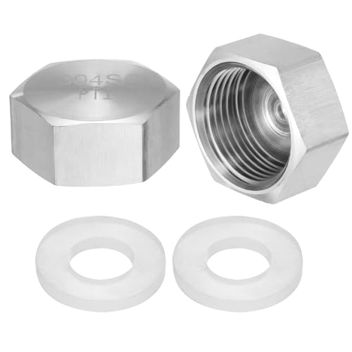 sourcing map 2pcs Hex End Cap 304 Stainless Steel Nut with Washer, PT 1" Female Thread Pipe Fitting, Gas Line Water Line Stop Valve Cap Tubing Ends for Plumbing Fittings, Silver Tone