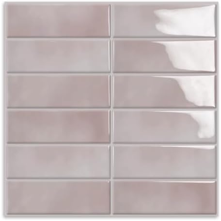 10 Stück Rechteckig Fliesenaufkleber Selbstklebend Klebefliesen | 3D Wandfliesen Fliesenfolie für Bad Küche,Peel and Stick Tiles für Heimdekoration(Rosa,30.5 x 30.5 cm)