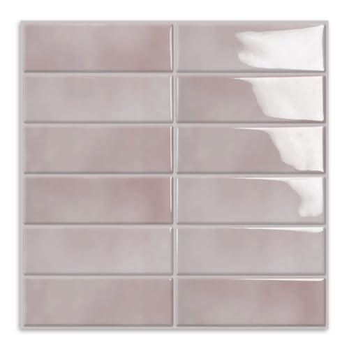 10-Piezas Azulejos de metro para despegar y pegar, Rectángulos Papel Ladrillo,Autoadhesivos Vinilo Baldosas Azulejos Adhesivos Para Cocina, Baño, Chimenea, Caravana (Rosa,30.5 x 30.5CM)