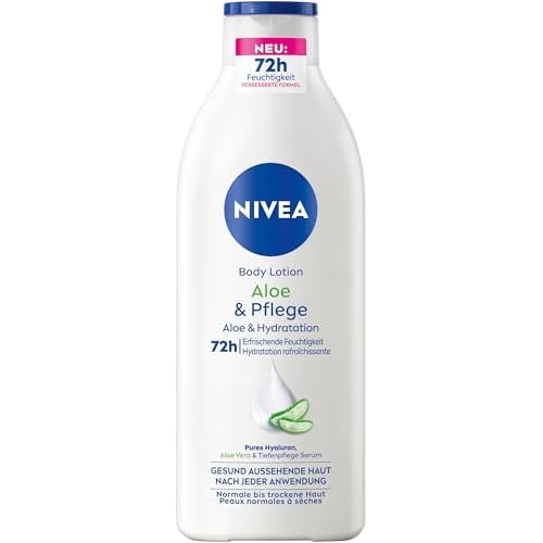 NIVEA Body Lotion Aloe & Pflege, Körpercreme mit Tiefenpflege Serum für 72h Feuchtigkeit, Körperlotion mit purem Hyaluron und Aloe Vera natürlichen Ursprungs(400 ml)