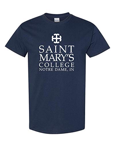 Saint Mary's College One Color White Stacked Text Unisex Short Sleeve T-Shirt (Navy, Medium) - Saint Mary's Belles Apparel