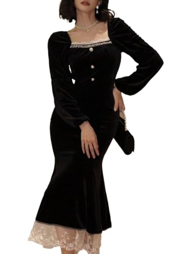 Elegant Lace Mid-Length Midi Dress Women's Fall Winter Bodycon Elegant