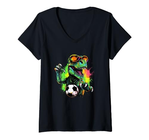 Femme Dinosaure Soccer Apparel Trex Soccer Player Dino Lover Kids T-Shirt avec Col en V