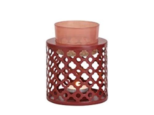 meindekoartikel Duftlampe Aromalampe koriste aus Metall mit Glasschale für Duftöl oder Duftwachs - Duftbrenner Aromatherapie Duftauffrischung - Ø 10cm x Höhe 13cm (Pink)