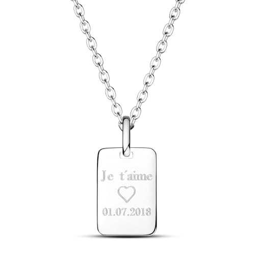 Collier gravé homme argent | Pendentif rectangle gravable unique