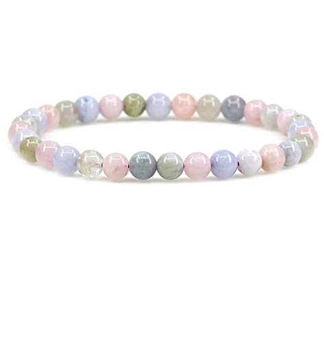 Natural Pink Morganite Beryl Aquamarine Crystal 6mm Round Beads Stretch Bracelet 7 Inch