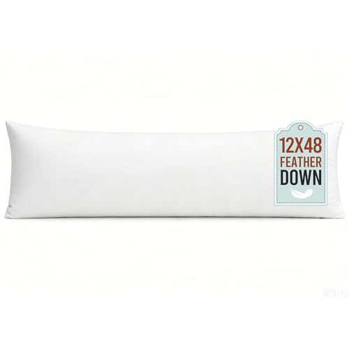 puredown® 12x48 Feather Down Pillow Insert, Set of 1 Large Lumbar Pillow Inserts for or Bed Cushion Couch Sofa, Decorative Long Pillow Insert with Down-Proof Cover