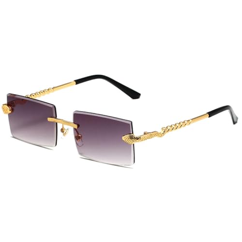 Rimless Rectangular Sunglasses Men Women Fashion Vintage Gradient Shades Women Luxury Eyewear