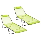 Largeur d'assise: 55 cm Tomostar Lot de 2 Chaise Longue de Jardin, Bain de Soleil Pliante Transat de Plage 2 pcs Vert 182 x 55 x 85,5 cm Textilène