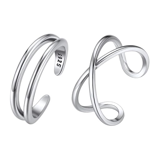 ChicSilver 2 Pcs 925 Sterling Silver Toe Rings Hypoallergenic Thin