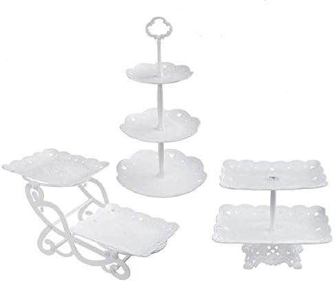 AMERTEER 3-tier / 2-tier White Plastic Dessert Stand Pastry Stand Cake Stand Cupcake Stand Holder Serving Platter for Party Wedding Home Decor (Set of 3)