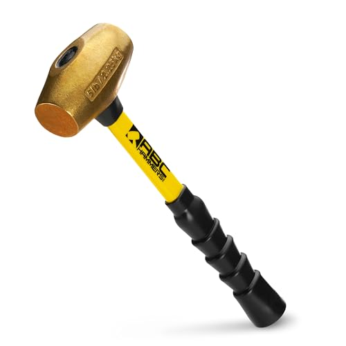 ABC HAMMERS 14" Brass Hammer - 5 lb. USA Made, Non-Sparking Hammer with Fiberglass Handle & Double Faced Head - ABC5BFB