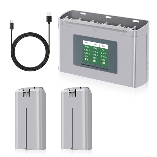 PoweLyt Mini 2 Series Intelligent Flight Battery Charger Combo 2-Pack 2400mAh Drone Batteries and 3 Slots Two-Way Charging Hub with LCD Display Fully Compatible with DJI Mini 4K/2/2 SE/SE Drone