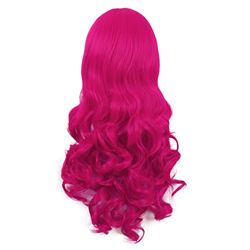MapofBeauty 28 Inch/70 cm Lolita Long Curly 2 Ponytails Clip on Cosplay Wig (Hot Pink)