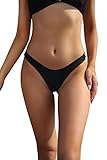  SHEKINI Braga de Baño Triangel para Mujer Braguita Bikini Elegante Clásico Pantalón la Parte Abajo Sexy U Brasileño Braga de Bikini de Playa(L,Negro)