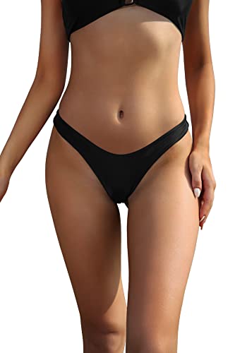 SHEKINI Braga de Baño Triangel para Mujer Braguita Bikini Elegante Clásico Pantalón la Parte Abajo Sexy U Brasileño Braga de Bikini de Playa(M,Negro)