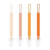 One Piece Design Silicone Pacifier Clip Holder for Baby Boys and Girls,Pack of 4 Flexible Paci Leash,Binky Clips,Newborn Essentials (Sun & Cloud & Rainbow, Yellow)