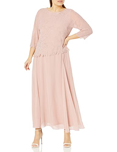Image of J Kara Women's Plus Size 3 /4 Sleeve Long Beaded Floral Design Dress