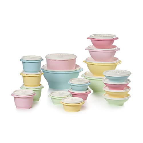 Tupperware Heritage Collection 36 Piece Food Storage Container Set in Vintage Colors- Dishwasher Safe & BPA Free – (18 containers + 18 lids)