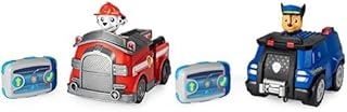 PAW Patrol 6054195 Remote Controlled Fire Engine with Marshall Figure, RC Vehicle in Red & 6054190 Remote Controlled Police Car with Chase Figure, RC Vehicle in Blue