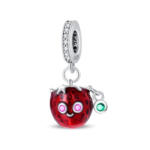 Abalorio de elfo de fresa en plata de ley 925 y circonitas para pulseras