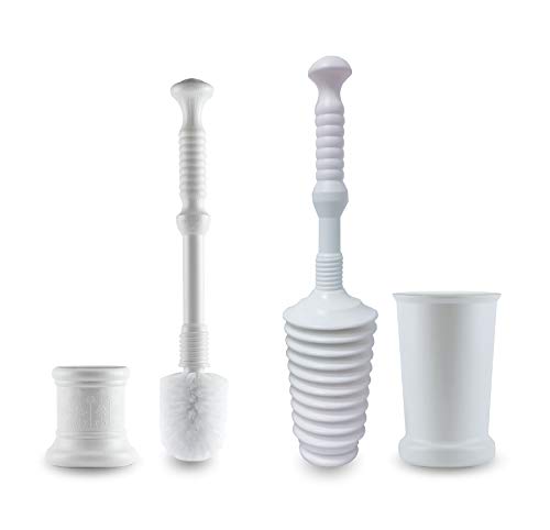 Master Plunger Bathroom Kit Toilet Plunger and Toilet Brush with Buckets, White