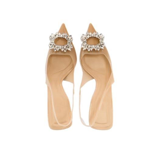 keleimusi Clear Slingback Heeled Shoes for Women Crystal Rhinestone Pointed Toe Wedding Kitten Heels3