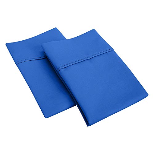 AMAY 500-Thread-Count Cotton Royal Blue King Size Pillowcases - Long-Staple Combed Cotton Bed Pillow Covers for Sleeping, Soft Sateen Weave
