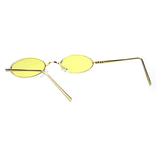Thin Skinny Oval Sunglasses Gold Metal Small Frame Wide Bridge Low Fit UV 4003