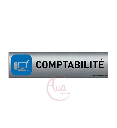 AUA SIGNALETIQUE, Plaque de porte Aluminium brossé imprimé AluSign, 200x50 mm, Double Face adhésif au dos