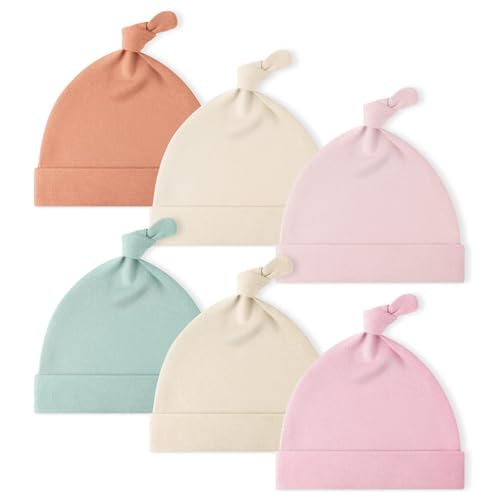 Image of Yoofoss Baby Hats 0-6 Months 100% Organic Cotton Knot Newborn Hats for Boys Girls Beanie Set Soft Infant Beanie Caps 6 Pack
