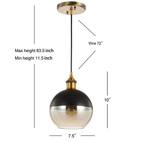 Image of JONATHAN Y Nixon 1-Light 7.5 inch Globe Pendant, Brass Gold /Black