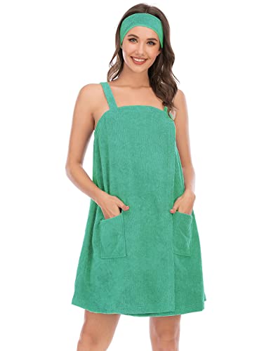 Image of Veseacky Women Bath Wrap Towel for Womens Shower with Pocket Adjustable Spa Robe & Facial Headband
