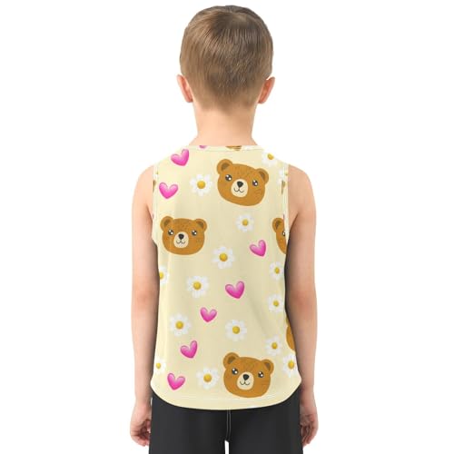 J JOYSAY Bear Daisies Hearts Beige Boys Tank Top Sleeveless Muscle Shirts Quick Dry Kids T-Shirts 3-15T3