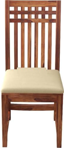 Image of Sheesham Wood 6 Seater Dining Table with Cushioned High Back Chairs for Living Room Home Dining Room Sets Furniture for Dinner Rooms (Honey Finish)