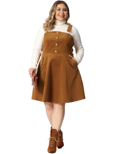 Agnes Orinda Plus Size Overall Dress Corduroy Pinafore Short Dress for Women Adjustable Strap Suspender Skirt3