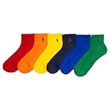 POLO RALPH LAUREN Men's Classic Sport Solid Multi-Color Socks - 6 Pair Pack - Athletic Arch Support And Comfort Cushioning Solid Bright Ankle, Multi-colored, 6-12.5 US