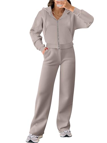 ANRABESS Women 2 Piece Outfits Sweatsuit Zip Up Crop Hoodies SweatPants Lounge Matching Sweat Set 2024 Winter Trendy Clothes