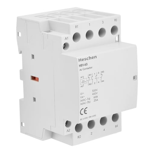 Image of Heschen Household AC Contactor, HS1-63, Ie 63A, 4 Pole 2NO 2NC, AC 24V Coil Voltage, 35 mm DIN Rail Mount
