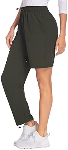 Mokermi Women's Zip Off Hiking Pants Quick Dry Water Resistant Convertible Lightweight Stretch Outdoor for Camping Travel Army Green