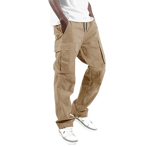 Pantalones de trabajo para hombre, con múltiples bolsillos, camuflaje, militar, táctico, pantalones de combate, casuales, ajuste holgado, cordón, cremallera, cinta sólida, pantalones largos,